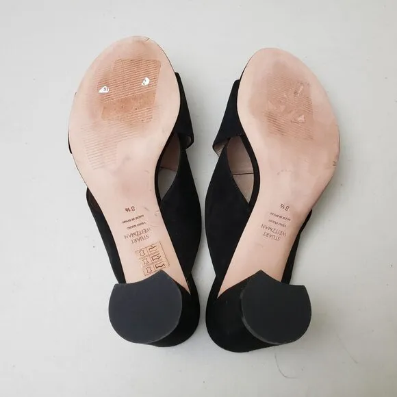 Stuart Weitzman Galene Sandals Black Suede Size 8.5