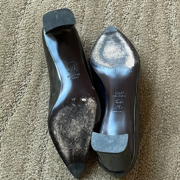 Stuart Weitzman gorgeous patent black slim block heels