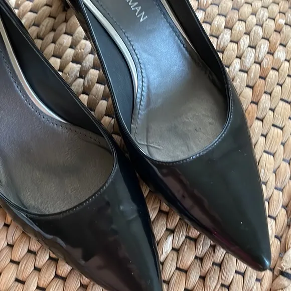 Stuart Weitzman gorgeous patent black slim block heels