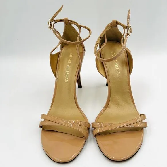 Stuart Weitzman Lexie Beige Leather Strap Sandal Heels Size 11