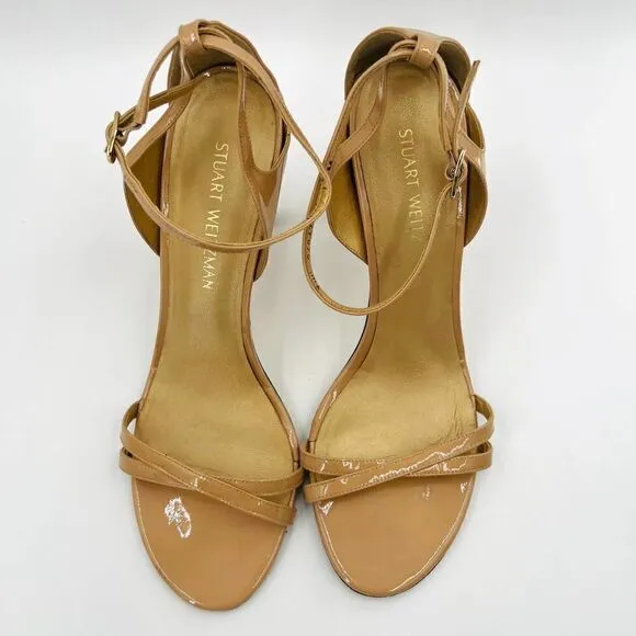 Stuart Weitzman Lexie Beige Leather Strap Sandal Heels Size 11