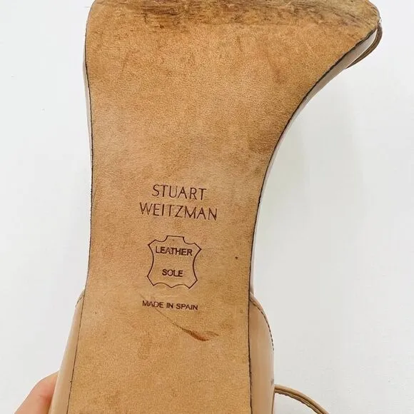 Stuart Weitzman Lexie Beige Leather Strap Sandal Heels Size 11