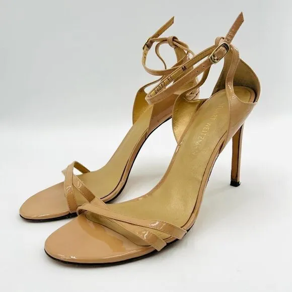 Stuart Weitzman Lexie Beige Leather Strap Sandal Heels Size 11