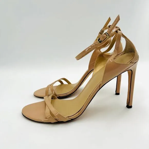 Stuart Weitzman Lexie Beige Leather Strap Sandal Heels Size 11