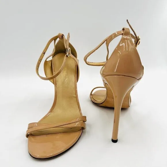 Stuart Weitzman Lexie Beige Leather Strap Sandal Heels Size 11