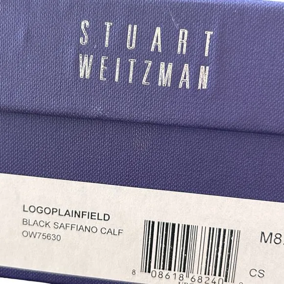 Stuart Weitzman Logo Plainfield Black Peep Toe Heels Womens Size 8.5 NEW