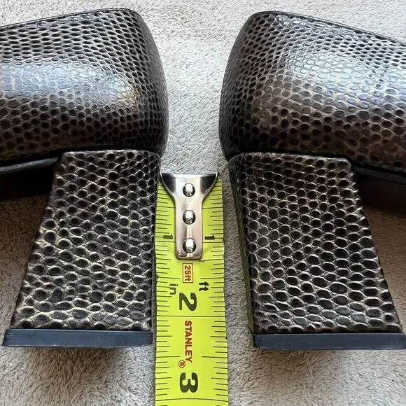 Stuart Weitzman  Marymid Snakeskin Print Brown Leather Block Heel Pump Women 6 M