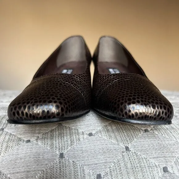 Stuart Weitzman  Marymid Snakeskin Print Brown Leather Block Heel Pump Women 6 M