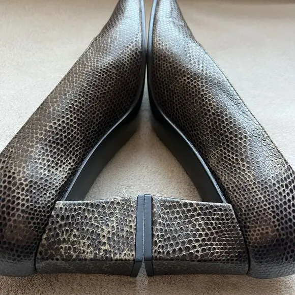 Stuart Weitzman  Marymid Snakeskin Print Brown Leather Block Heel Pump Women 6 M