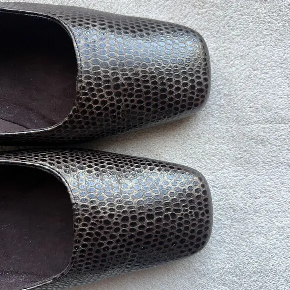 Stuart Weitzman  Marymid Snakeskin Print Brown Leather Block Heel Pump Women 6 M