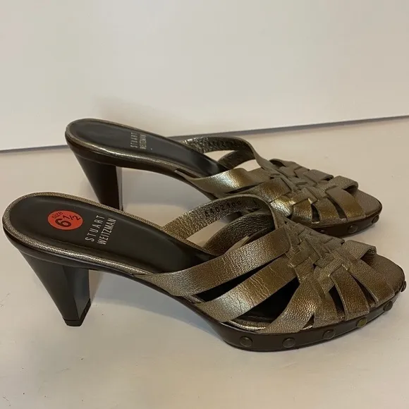 Stuart Weitzman metallic gold block heel 6.5