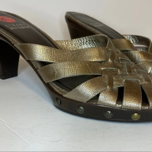 Stuart Weitzman metallic gold block heel 6.5