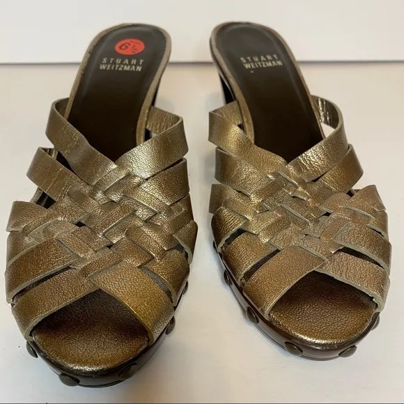 Stuart Weitzman metallic gold block heel 6.5