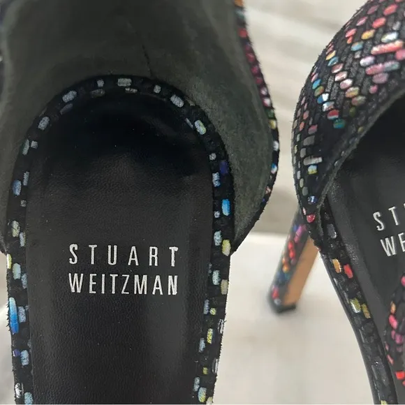Stuart Weitzman Multicolor Suede Open Toe 6.5 Iconic Nudist Ankle Straps 4”Heels