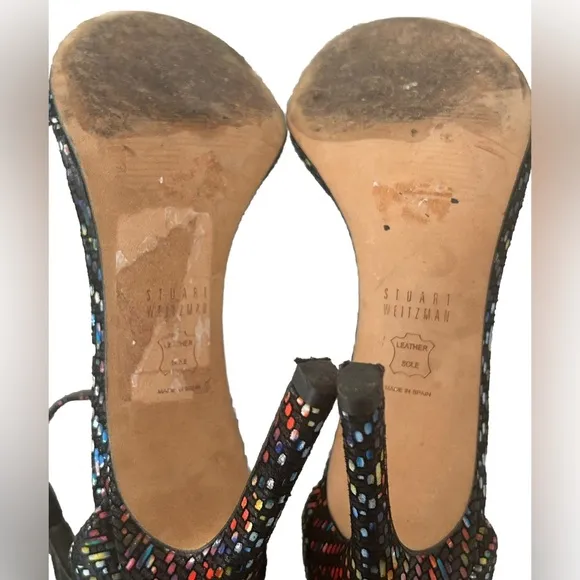 Stuart Weitzman Multicolor Suede Open Toe 6.5 Iconic Nudist Ankle Straps 4”Heels