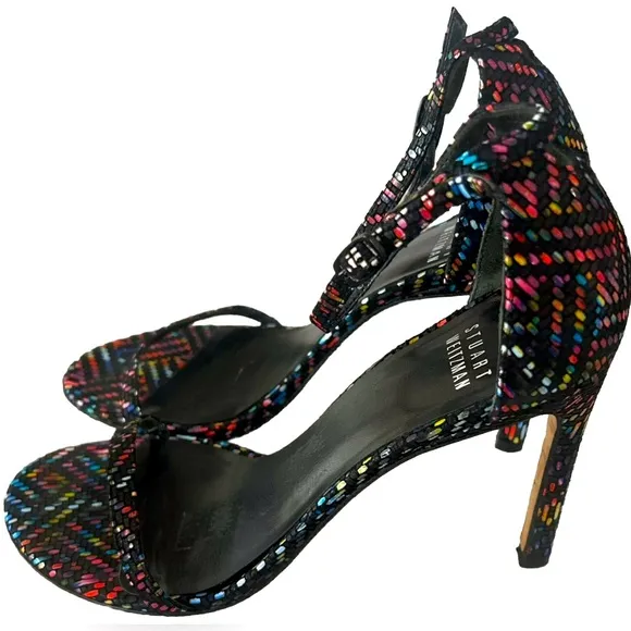Stuart Weitzman Multicolor Suede Open Toe 6.5 Iconic Nudist Ankle Straps 4”Heels