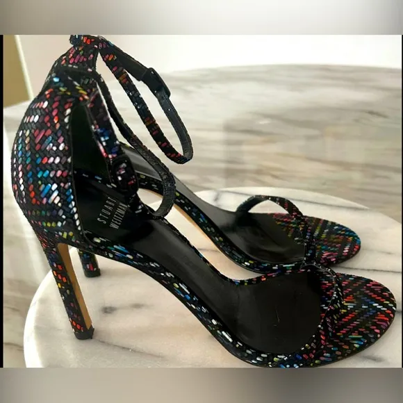 Stuart Weitzman Multicolor Suede Open Toe 6.5 Iconic Nudist Ankle Straps 4”Heels