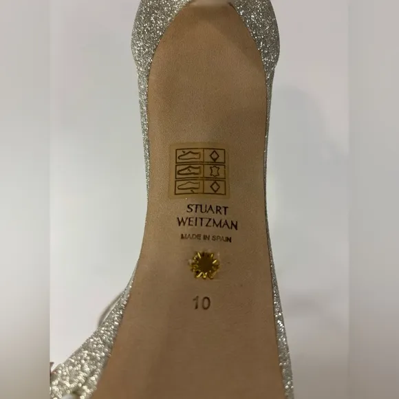 Stuart Weitzman Nudist Disco Pearl Glitter Ankle Strap High Heels