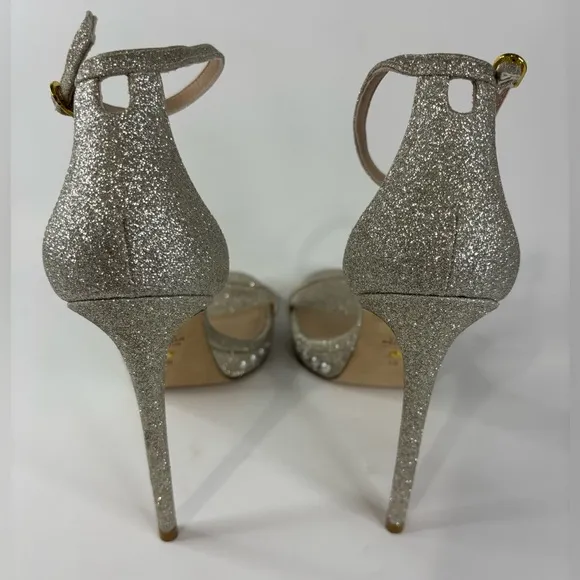 Stuart Weitzman Nudist Disco Pearl Glitter Ankle Strap High Heels