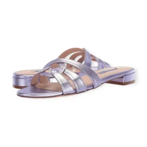 Stuart Weitzman NWOT Cami Leather Slides Metallic Purple