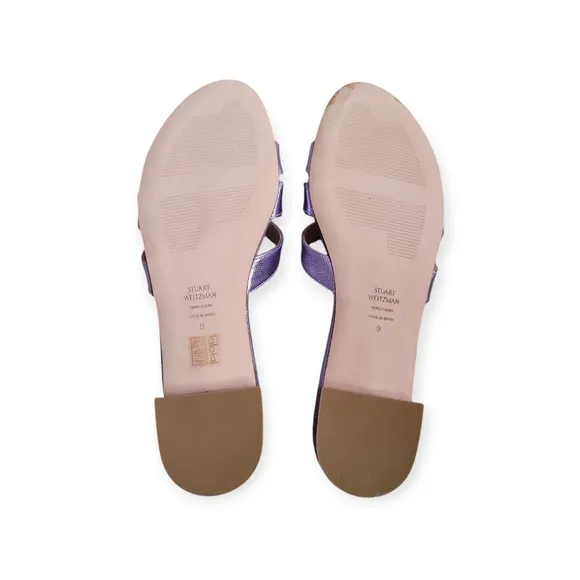 Stuart Weitzman NWOT Cami Leather Slides Metallic Purple