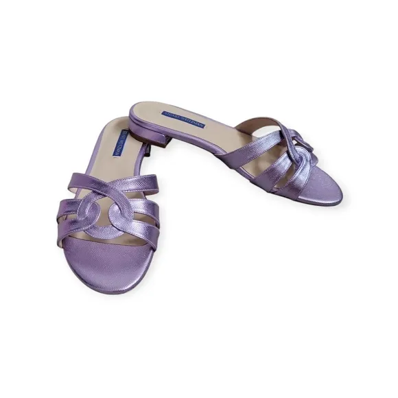 Stuart Weitzman NWOT Cami Leather Slides Metallic Purple