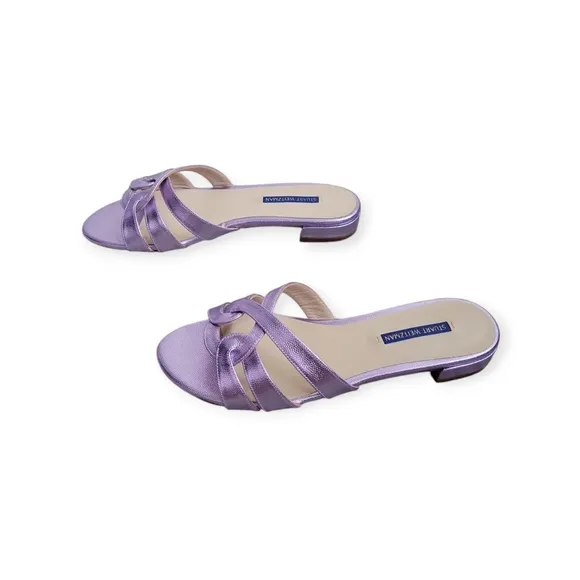Stuart Weitzman NWOT Cami Leather Slides Metallic Purple