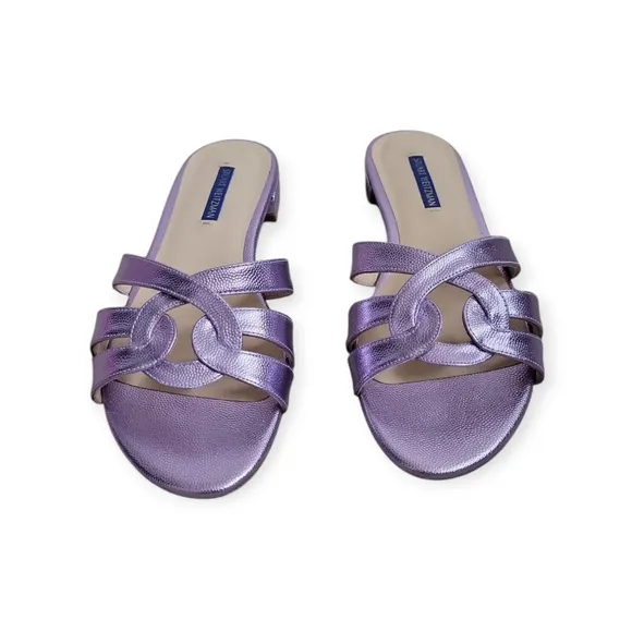 Stuart Weitzman NWOT Cami Leather Slides Metallic Purple