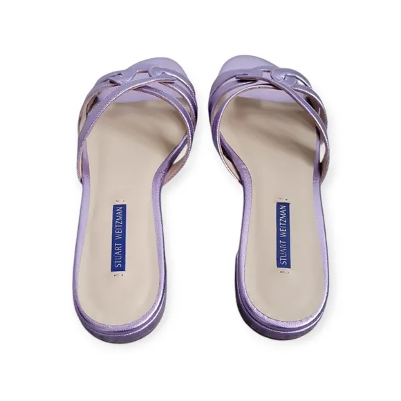 Stuart Weitzman NWOT Cami Leather Slides Metallic Purple