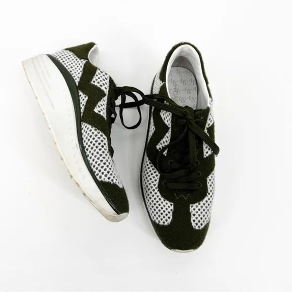 Stuart Weitzman Olive Green and White Hartlee Platform Sneaker Shoes, 7.5