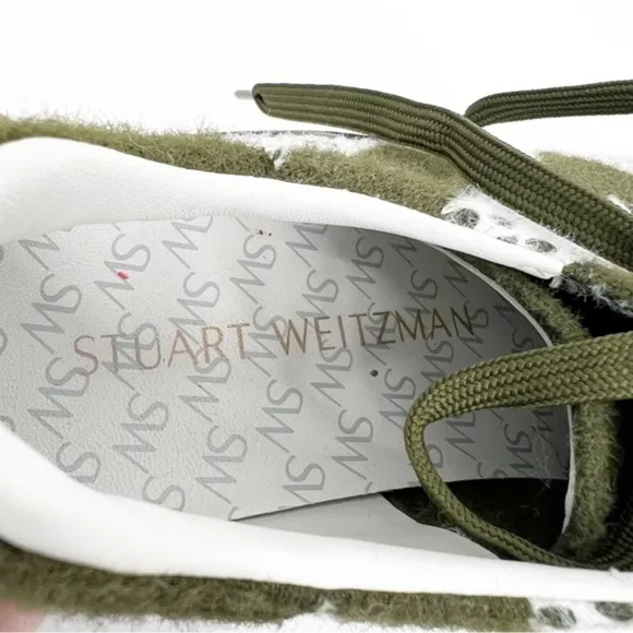 Stuart Weitzman Olive Green and White Hartlee Platform Sneaker Shoes, 7.5