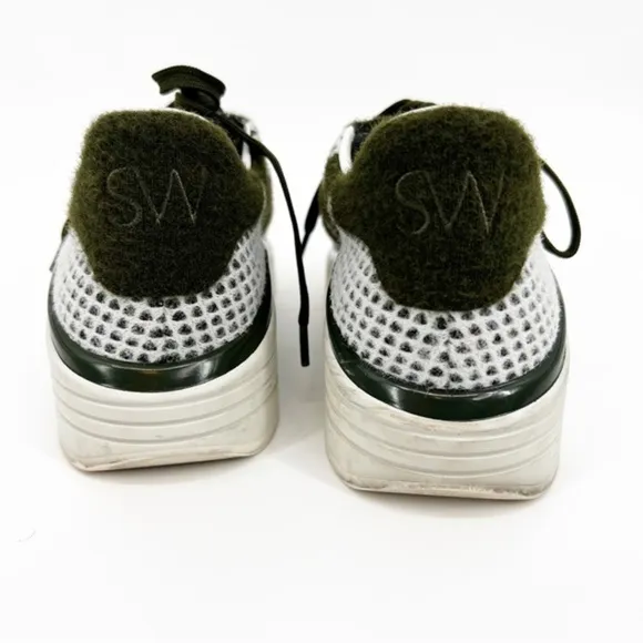 Stuart Weitzman Olive Green and White Hartlee Platform Sneaker Shoes, 7.5