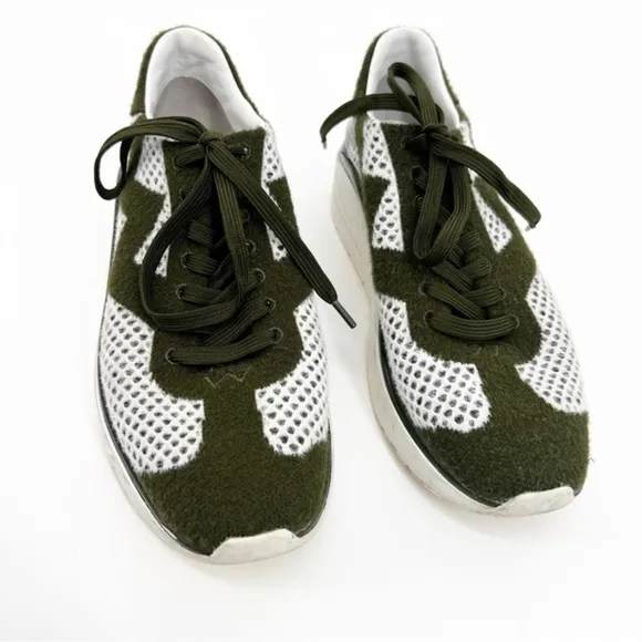 Stuart Weitzman Olive Green and White Hartlee Platform Sneaker Shoes, 7.5