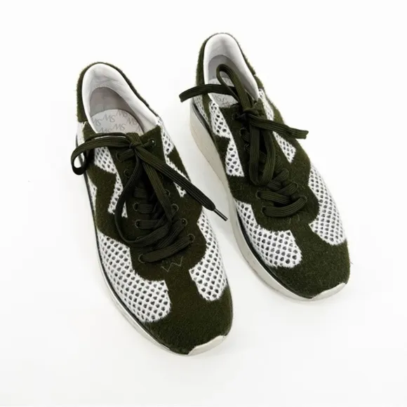 Stuart Weitzman Olive Green and White Hartlee Platform Sneaker Shoes, 7.5