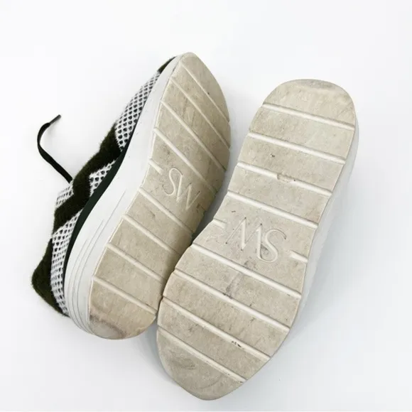 Stuart Weitzman Olive Green and White Hartlee Platform Sneaker Shoes, 7.5