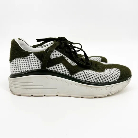 Stuart Weitzman Olive Green and White Hartlee Platform Sneaker Shoes, 7.5