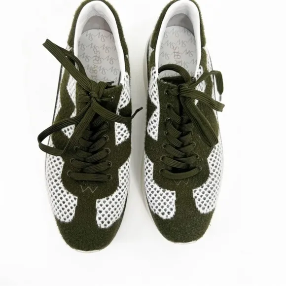 Stuart Weitzman Olive Green and White Hartlee Platform Sneaker Shoes, 7.5