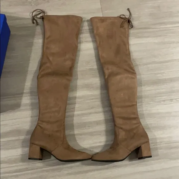 Stuart Weitzman over the knee taupe suede boots