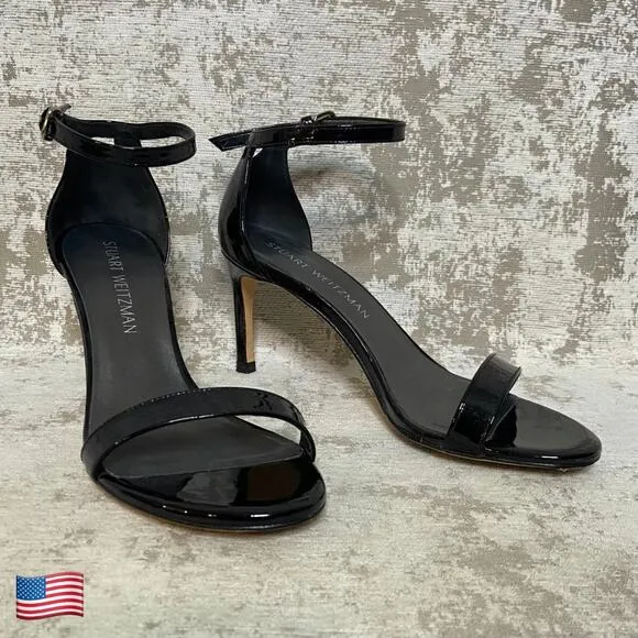 Stuart Weitzman Patent Leather Nudist Sandal in Black