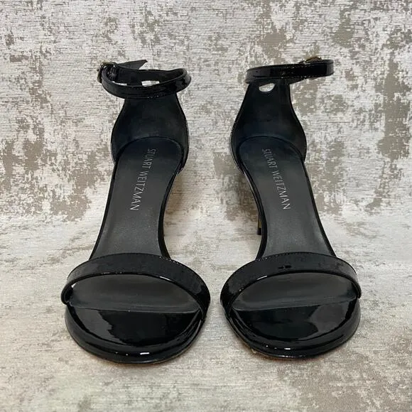 Stuart Weitzman Patent Leather Nudist Sandal in Black