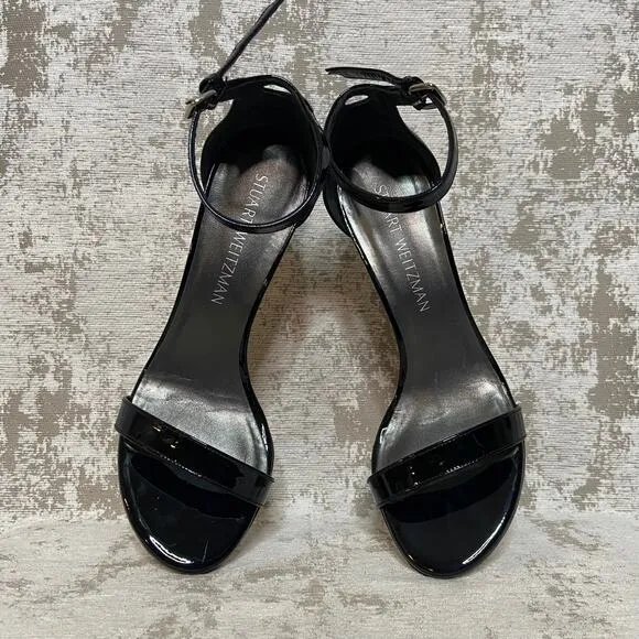Stuart Weitzman Patent Leather Nudist Sandal in Black