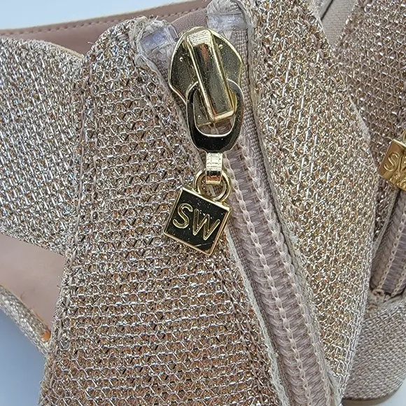 STUART WEITZMAN Rosalyn Alexa Anklestrap Gold glitter open toe heels Size 2