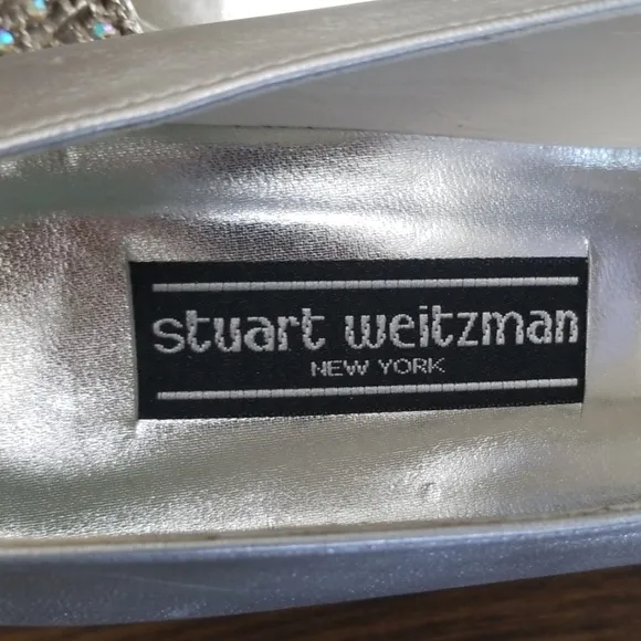 Stuart Weitzman Silver Leather Heels Size 8