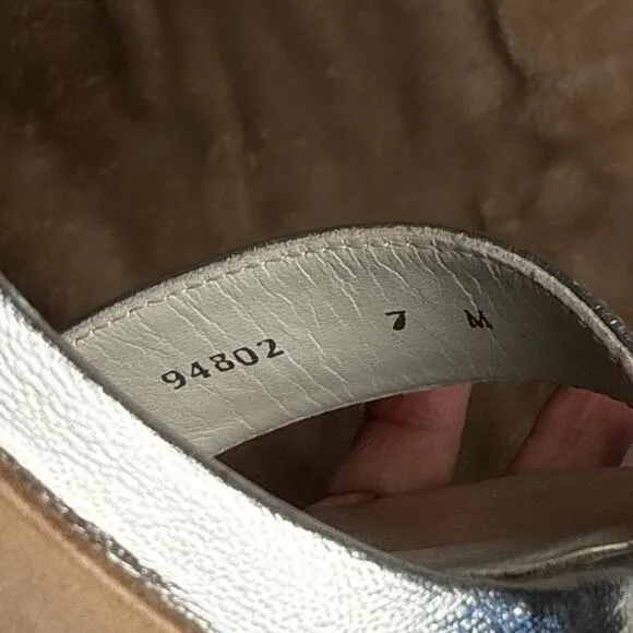 Stuart Weitzman Silver Metallic Strap 4&quot; Heels Open Toe Summer Women’s Size 7M
