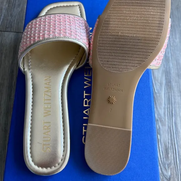Stuart Weitzman Slides Sandal India Pink Summer Sandal, US 7, Leather