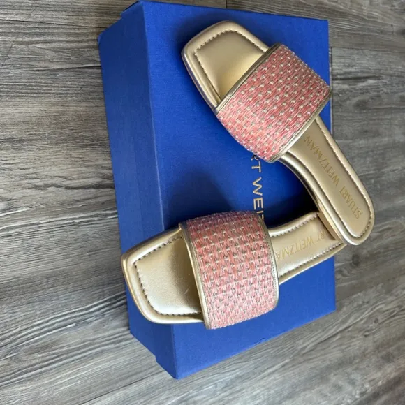 Stuart Weitzman Slides Sandal India Pink Summer Sandal, US 7, Leather