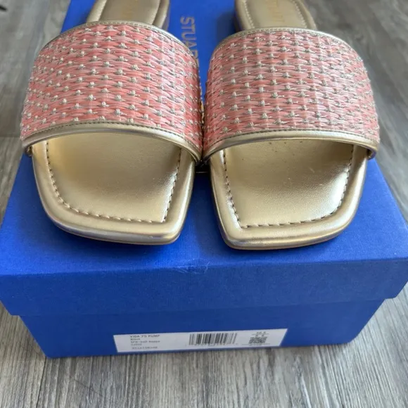 Stuart Weitzman Slides Sandal India Pink Summer Sandal, US 7, Leather