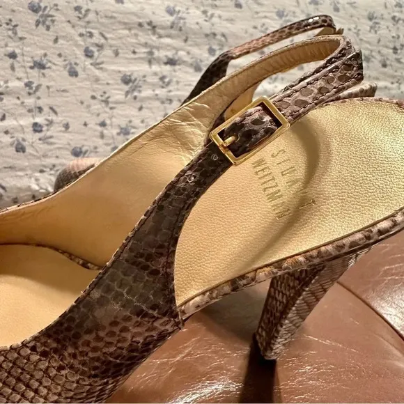 Stuart Weitzman Snake Skin Peep Toe Platform Heels Size 8.5