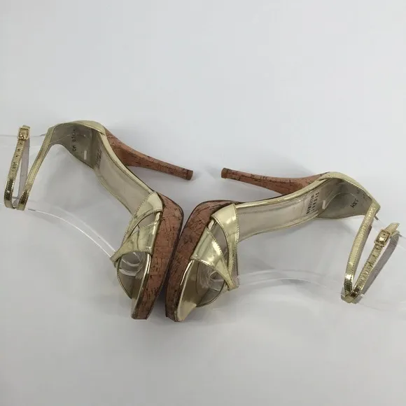 Stuart Weitzman Strappy Open Toe High Heels Size 5.5 Womens Metallic Gold