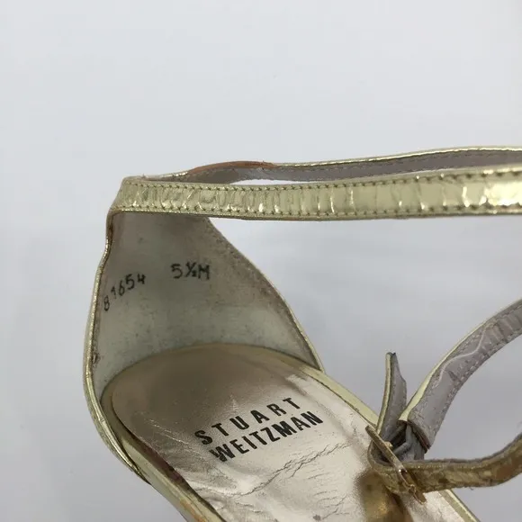 Stuart Weitzman Strappy Open Toe High Heels Size 5.5 Womens Metallic Gold